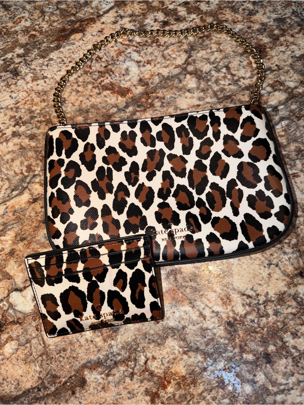 Kate Spade Leopard Print Chain Crossbody — Brown/Black/Cream